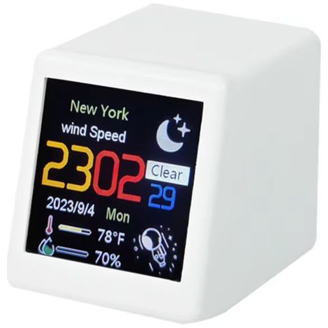 Horloge météo animée de bureau Horloge de bureau WiFi Horloge météo animée Cadeau Ornement créatif Station météo multifonctionnelle (1/5)