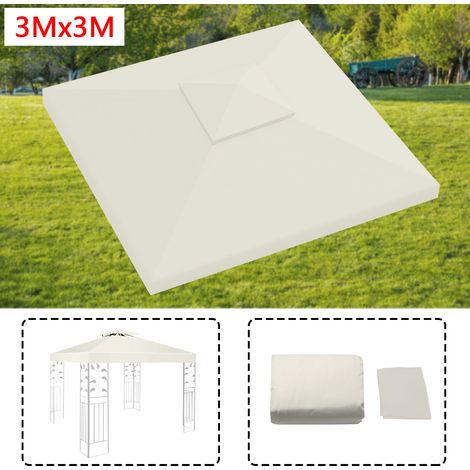 Randaco Ersatzdach Pavillon 3x3m, Gartenzelt Dachabdeckung aus 300D Polyester, Pavillondach mit Kaminabzug für Garten & Party Anthrazit Beige