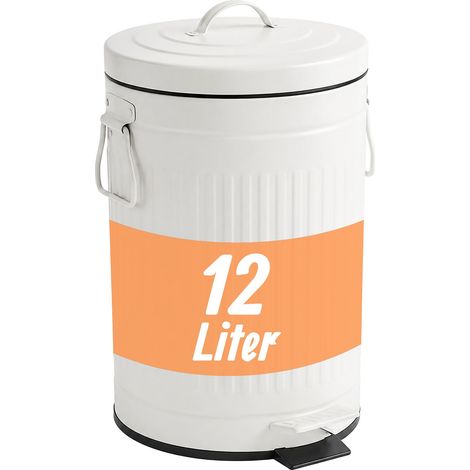 Relaxdays Mülleimer, 12 Liter, Küche, Bad, entnehmbarer Inneneimer, Fußpedal, Softclose, Metall, Tretmülleimer, weiß (1/5)