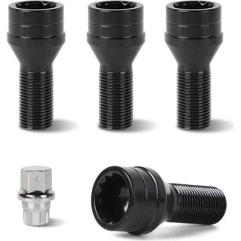 4 x Goujon de Roue M14 x 1,25 mm avec Écrou de Sécurité Compatible avec B-M-W & Mini (OE : 36136776076) (1/5)