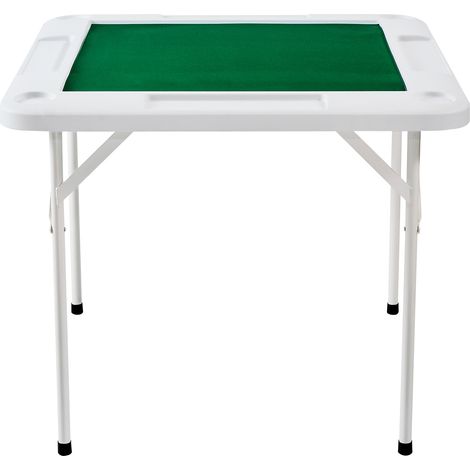 Mophorn Mahjong-Tisch, klappbarer Domino-Tisch für 4 Spieler mit verschleißfestem grünen Brett, tragbarer quadratischer Kartentisch mit 4 Getränkehaltern und 4 Chip-Tabletts für Mahjong-Poker-Puzzle