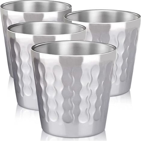 Tazze in acciaio inox a doppia parete, set da 4, 175 ml, tazze da caffè in acciaio inox, lavabili in lavastoviglie, impilabili, tazze in acciaio inox a doppia parete, tri in acciaio inox (1/5)