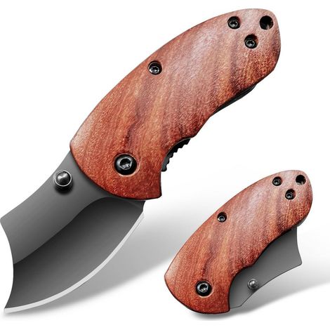 Klappmesser mit Holzgriff, Edelstahlklinge, Mini EDC für Outdoor & Camping