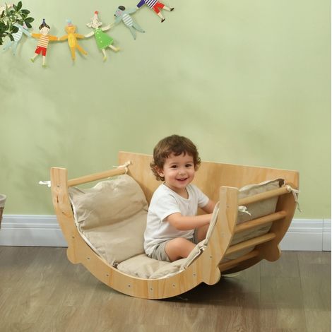 Arc d'escalade enfant 90x52x50 cm en bois naturel, modulable, pour chambre d'enfant FloraGrace (1/5)