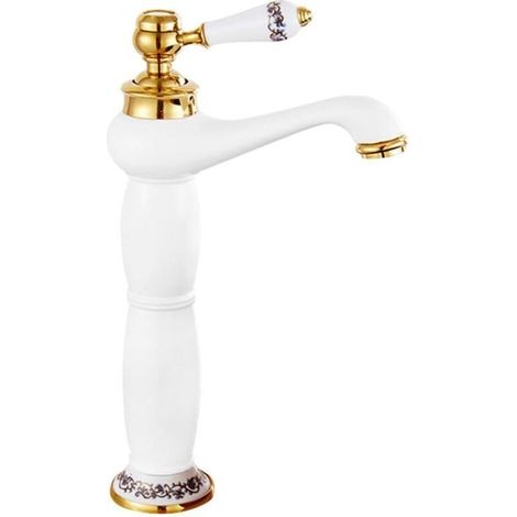Schwanenhals-Badezimmerarmatur, Einhebelmischer, Aufsatzmontage, Einlochmontage, geeignet für Waschbecken, Warm- und Kaltwasserarmatur (Platinum).