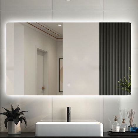 LED Spiegel mit Beleuchtung Badezimmerspiegel Kaltweiß Dimmbar Wandspiegel mit Touch- und Wandschalter Speicherfunktion 100x80cm (1/5)