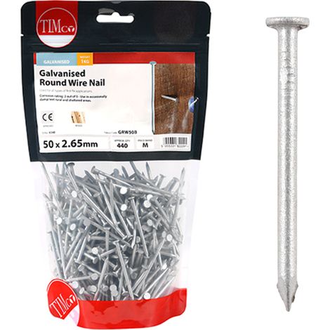 Timco Galvanised Round Wire Nails - 50 x 2.65mm (1kg Bag) (1/3)
