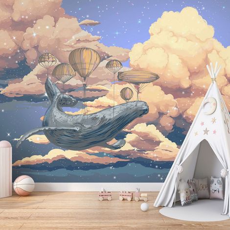 Papier peint panoramique Enfants - Baleine Nuages - 130 cm x 76 cm (1/4)