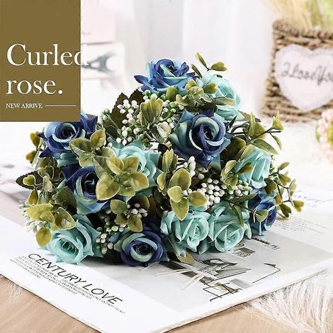 Roses italiennes roulées en soie artificielle, bouquet de roses bouclées, décoration de table, décoration de mariage, fleurs artificielles, artisanat, décoration de fêtebleu (1/5)