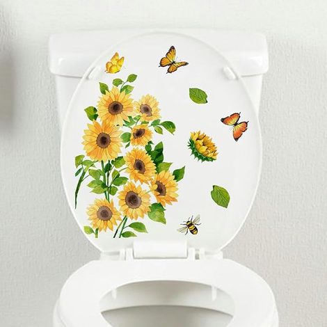30 25 cm 2 pièces tournesol papillon jaune auto-adhésif couvercle de toilette autocollants drôle Pvc étanche siège de toilette autocollants pour couvercle Stickers muraux (1/4)