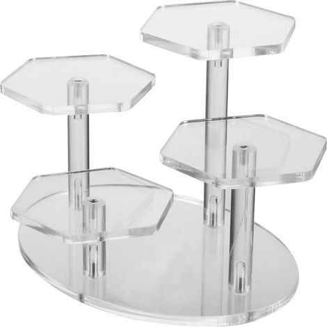 Soporte de exhibición de acrílico de 4 niveles para joyas, figuritas, piedras preciosas y objetos de colección, diseño delgado y elegante - Crezuo