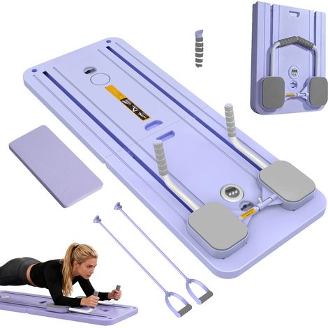 Kit de entrenamiento físico, tabla de ejercicios plegable, incluye bandas de resistencia, color morado. (1/2)