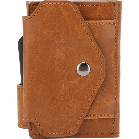 Portefeuille homme antivol avec porte-cartes automatique, étui pour cartes crédit et ID, usage quotidien, couleur abricot