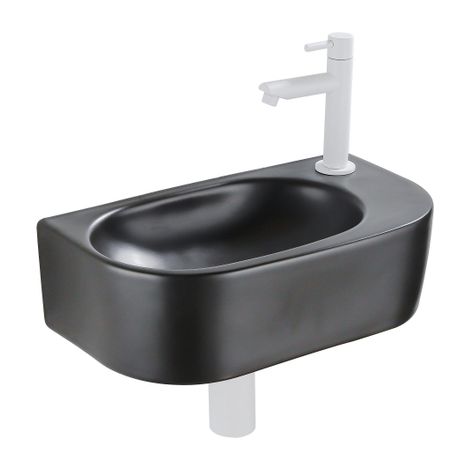 Fugaflow Efficiente Pietra Ensemble lave-mains – 40 x 21,5 x 12 cm – droite – lisse – demi-rond – 1 trou pour robinet – céramique – robinet pour