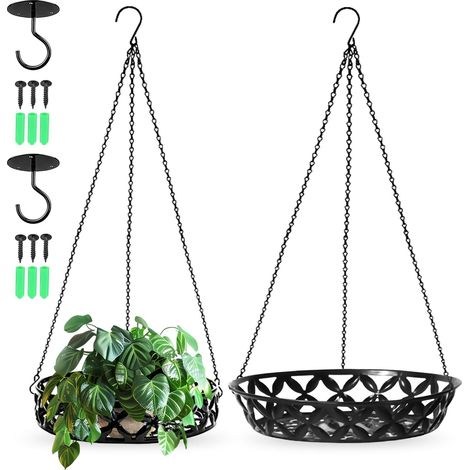 Macetas colgantes de metal negro, cesta de flores colgante de metal con gancho para el techo, macetas colgantes, cadena colgante, maceta decorativa colgante (25 cm, 31 cm)