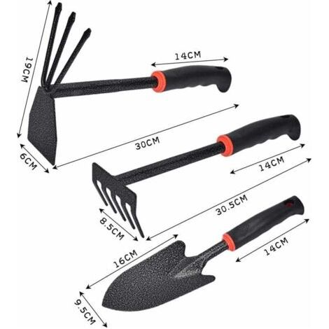 NALOOKAMIC  Ensemble dOutils de Jardinage, Outils de Jardin 3 Pièces Kit, Kits dOutils Jardin, Binette à Main, Râteau à Main, Petite Pelle de Jardinage
