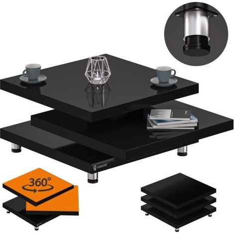Table Basse de Salon 3 Niveaux pivotant Noir 60 cm (1/3)