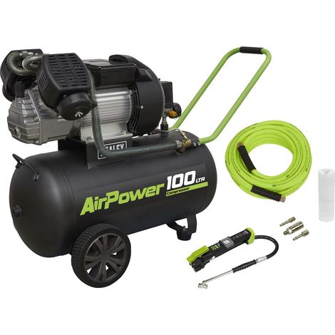 Sealey SAC10030VEKIT 100L Direct Drive V-Twin Air Compressor 3hp with Air Accessory Kit (1/5)
