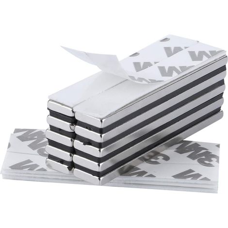 10 pièces rectangle aimants néodyme 60 x 10 x 3 mm avec ruban adhésif de marque 3M, Aimants avec film adhésif autocollant Extra haute adhérence pour DIY, cuisine, sous-sol, bâtiment-AIMOONSA