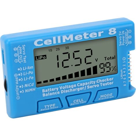 Testeur de capacité de batterie numérique, vérificateur de déchargeur d'équilibrage pour LiPo, bleu, avec détecteur de servo, outil de diagnostic pour modélisme. (1/5)