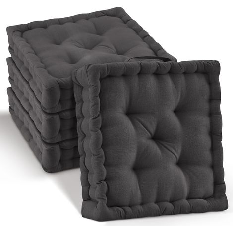 Lot de 4 coussins de sol Coussin d'assise Mila, 50x50cm, anthracite