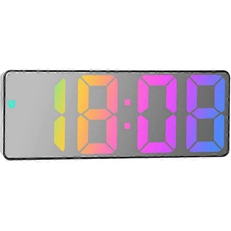 Réveil numérique LED avec fonction snooze, affichage de la température et de l'heure, grand format, finition miroir, couleur 05 (1/5)