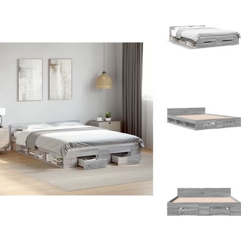 Cadre de lit avec tiroirs sans matelas sonoma gris 140x190 cm - Cadre De Lit - Lit Double - Lit Avec Tiroirs - Rangement Sous Lit - Bois D'ingénierie (1/5)