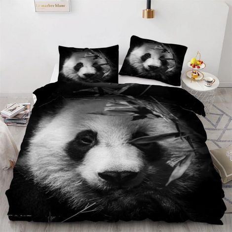 Bettwäsche-Set 155x220 cm 3-teilig mit Panda Motiv, Mikrofaser, Reißverschluss