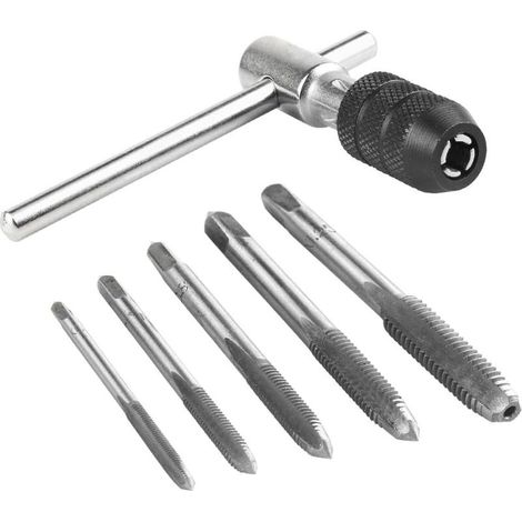 Kit de Clé à Tarauds à Main Métrique T Barre Tourne-à-gauche Réglable avec Taraudage à Filetage en Acier M3 M4 M5 M6 M8 (1/5)