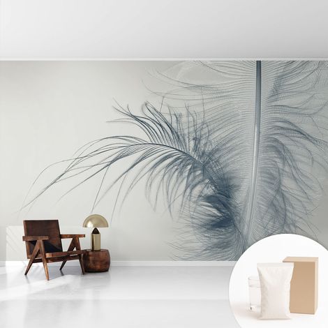 Papier peint intissé mural classique avec imprimé motifs décoratifs design élégant non‑tissé Plume délicate 416x254 cm (1/5)