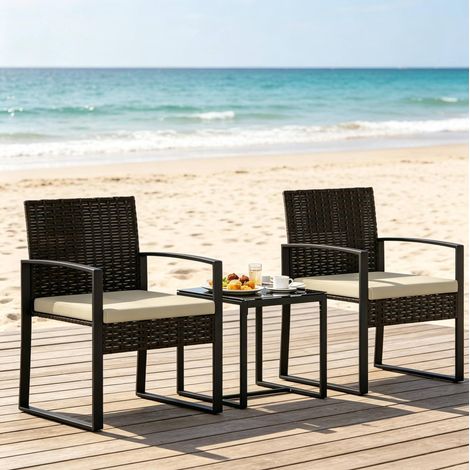 Bistro-Garten-Set mit 2 Sesseln 55x58x76 cm, PE-Rattan schwarz, Tisch 40x40x40 cm – MEUBLIV (1/5)