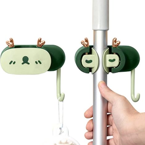 Ensemble de 2 supports pour balais et serpillères en forme de cerf, support simple avec crochet, porte-outils de nettoyage mural en forme d'animal de dessin animé, organisateur de balais, pince à bala (1/5)