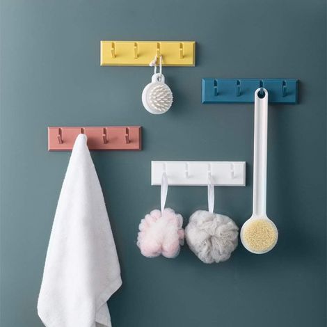 Crochet Auto-Adhésif - Charge Max 7 kg - Pour Murs Plats en Carrelage Bois Verni Verre Métal - 4 Pièces - 21 x 5,5 cm (1/5)