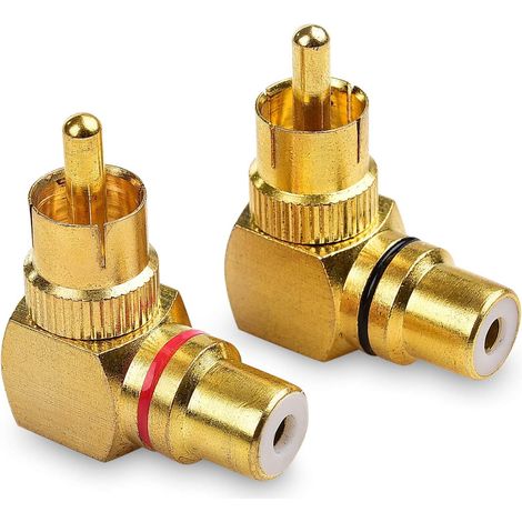 2pcs RCA Plug à angle droit au convertisseur adaptateur féminin 90 degrés 1 rouge et 1 noir (1/5)