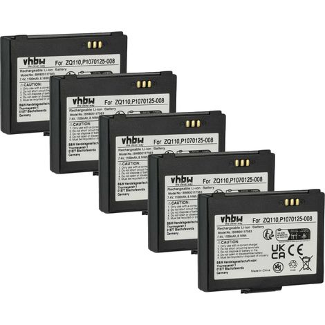 vhbw 5x batería compatible con Bixolon SPP-R200II, SPP-R200/II, SPP-R200III, SPP-R200 escáner códigos de barra, TPV (1100 mAh, 7,4 V, Li-Ion)