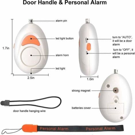 Sirènes Alarme personnelle avec alarme de capteur de porte à lumière LED, capteur de porte, alarme personnelle anti-loup, alarme domestique, alarme personnelle 125 DB pour femmes, enfan (1/5)
