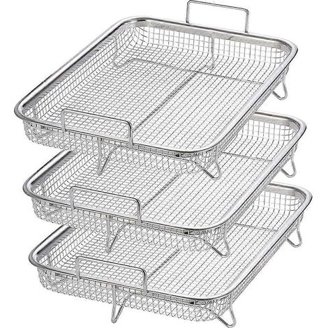 Lot de 3 paniers pour friteuse à air chaud, en acier inoxydable, avec grille antiadhésive. (1/5)