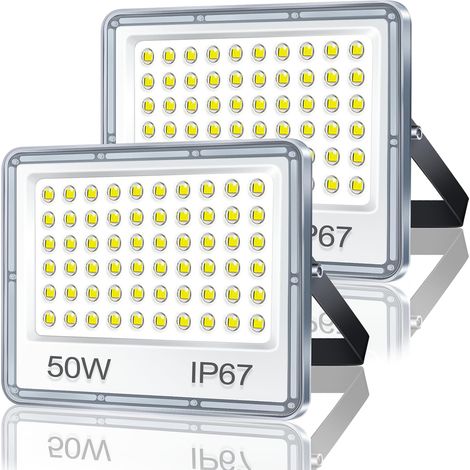 Projecteur Exterieur LED 50W 2 Pièce, 5000LM Spot Extérieur, IP67 Imperméable Projecteur LED Exterieur, 7000K Blanc Froid Lampe Pour Terrasse Jardin Stade Usine Garage