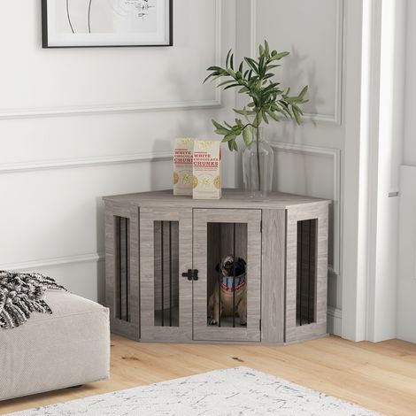 Gabbia per cani, design angolare, con serratura, 1 cuscino per il riposo, 104 x 55 x 63 cm, marrone