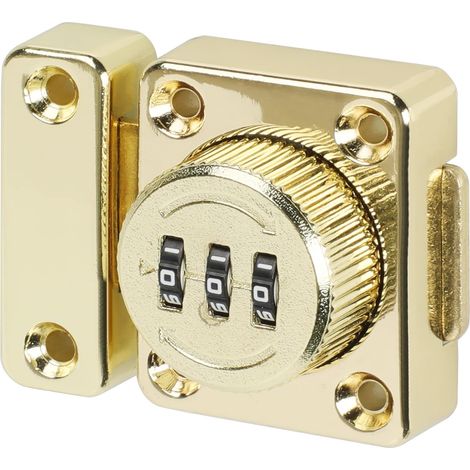 Cerradura de combinación sin llave de tres dígitos con tornillos de seguridad - cerradura para puertas correderas de armarios (dorada) (1/5)