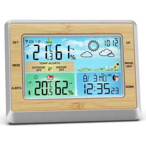 Paar – Drahtlose Wetterstation mit Außensensor – Temperatur- und Feuchtigkeitsüberwachung – 6-Zoll-LED-Display – Messbereich -4 (1/5)