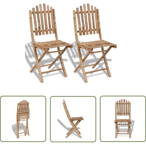 INLIFE Chaises pliables de jardin 2 pcs Bambou (1/5)