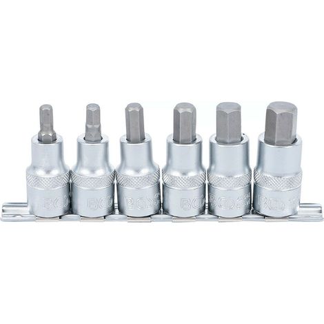 Douille 6 Pans Mâle - Acier Chrome Vanadium - Pour Cliquet 1/2 Pouces - 6 mm à 14 mm - Lot de 6 (1/4)