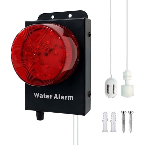Alarme Fuite Niveau d'eau avec 16.4Ft 2 Capteurs, Strobe 120dB, Métal (1/5)
