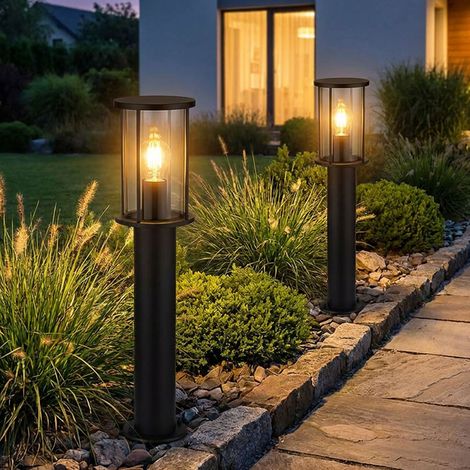 2x Lampada da terra per esterni IP54 rotonda in acciaio inox nero H 60 cm