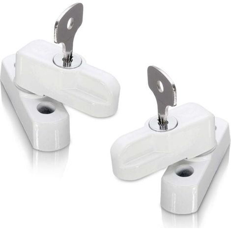 Bloqueurs de porte et de serrures de fenêtre pour portes, fenêtres en PVC et pour portes françaises, bloqueurs de châssis pour portes et fenêtres à double vitrage (Lot de 2, blanc) (1/4)