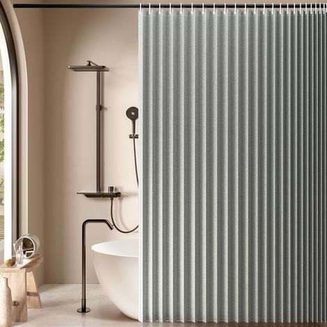 Rideau de Douche Pliable en Lin pour Salle de Bain – 1 Panneau avec 14 œillets métalliques et 1 Embrasse pour hôtel (177,8 x 177,8 cm, Gris) (1/5)