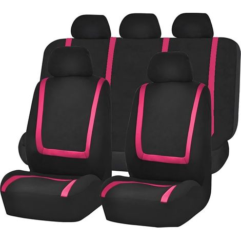 9 Pièces Set Complet Housses De Siège Voiture, Housses Siège Avant Et Arrière Voiture Universelles, Auto Couvre Sieges Accessoires Interieur, pour avec Presque Toutes Les Voitures(Rose) (1/5)