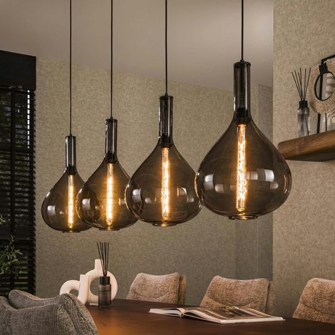 Suspension en verre fumé forme goutte 4 lampes NOVA (1/5)