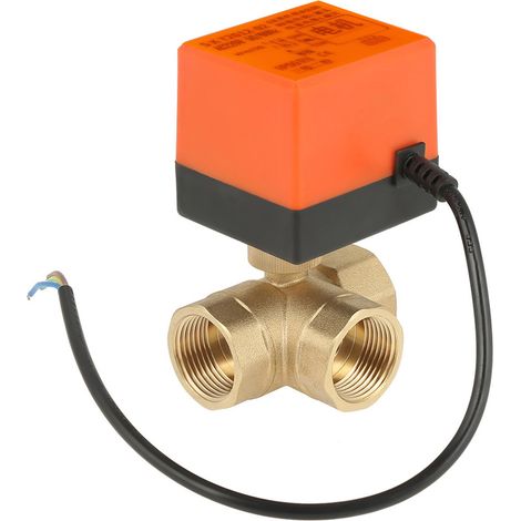 AC 220V Brass Electric Motorized Ball Valve 3 Way 3 Wire T Type 1.6pa Thread DN25 G1" (1/5)